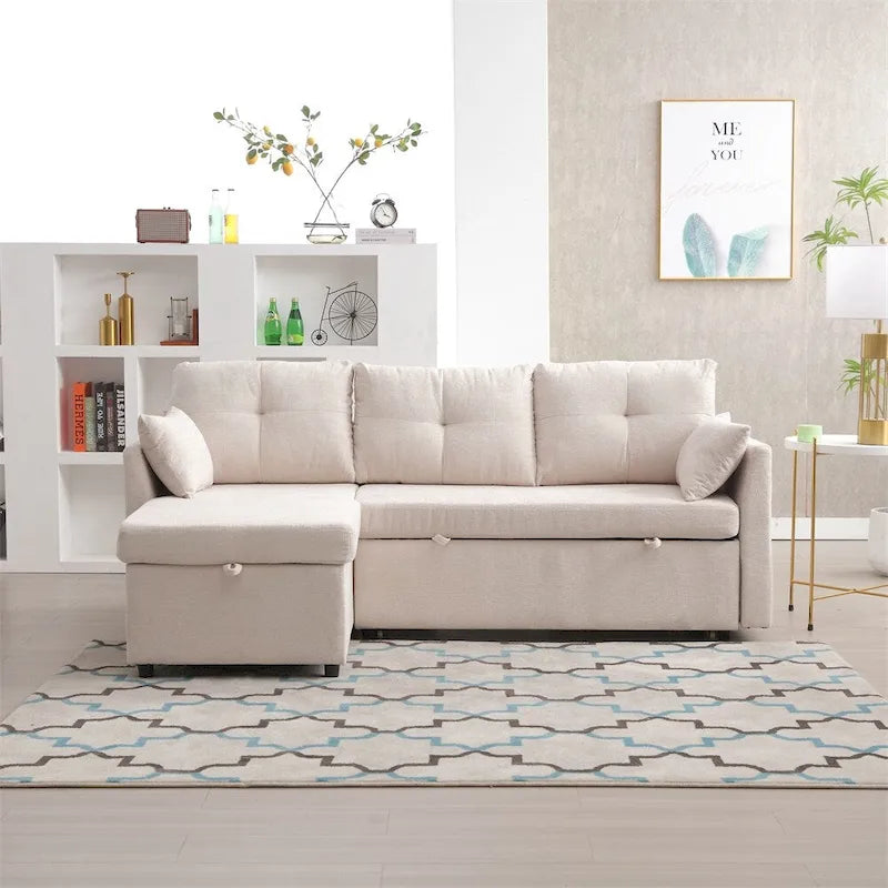 Divano Sezionale Modulare a L con Chaise Reversibile e Sedile Contenitore