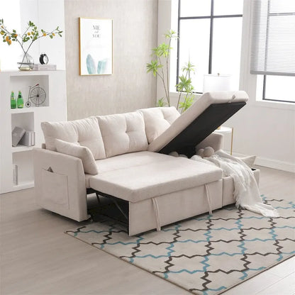 Divano Sezionale Modulare a L con Chaise Reversibile e Sedile Contenitore