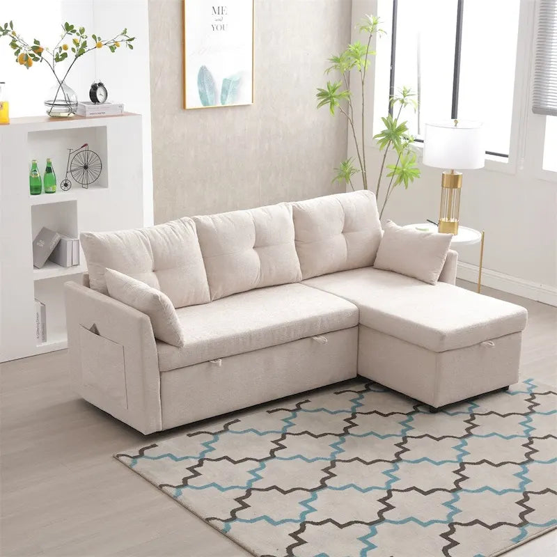Divano Sezionale Modulare a L con Chaise Reversibile e Sedile Contenitore