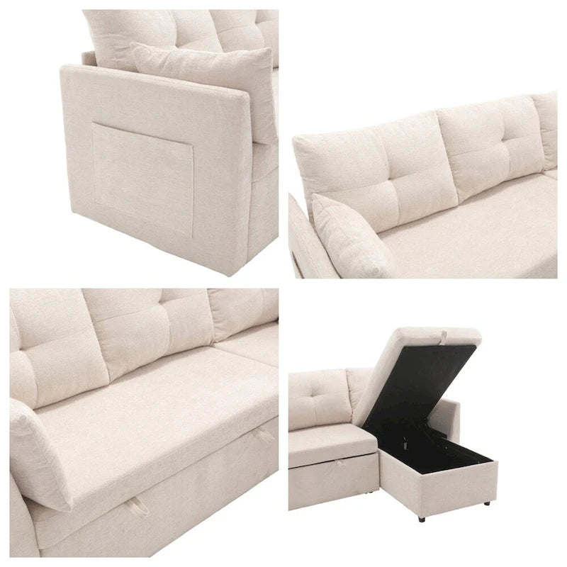 Divano Sezionale Modulare a L con Chaise Reversibile e Sedile Contenitore