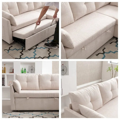 Divano Sezionale Modulare a L con Chaise Reversibile e Sedile Contenitore