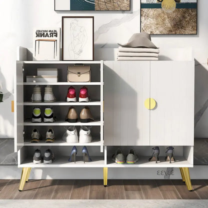 Scarpiera con ante, scarpiera a 11 ripiani con ripiani regolabili, organizer moderno in legno per scarpe