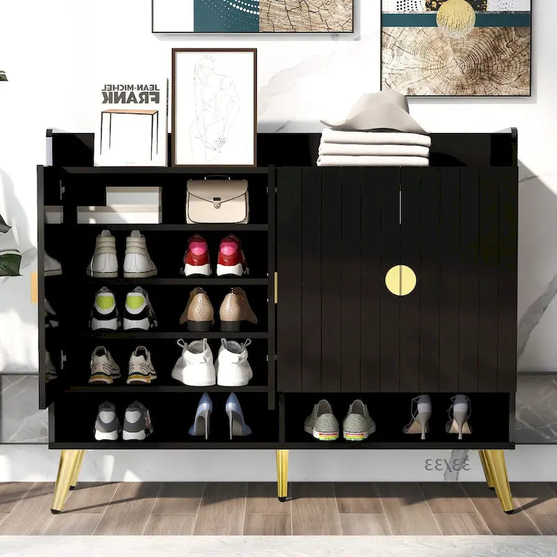 Scarpiera con ante, scarpiera a 11 ripiani con ripiani regolabili, organizer moderno in legno per scarpe