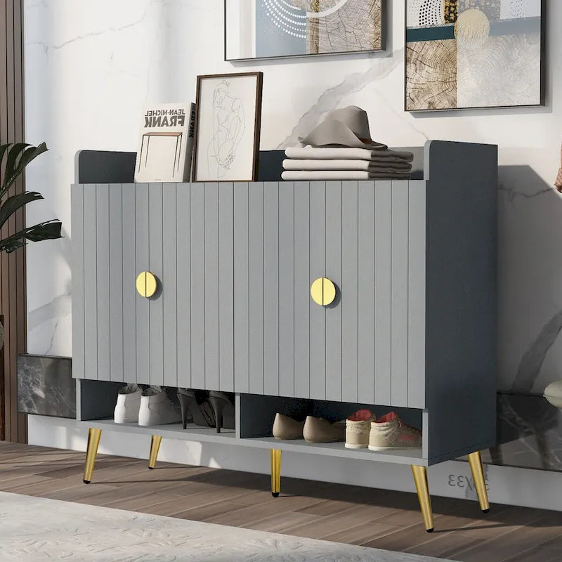 Scarpiera con ante, scarpiera a 11 ripiani con ripiani regolabili, organizer moderno in legno per scarpe