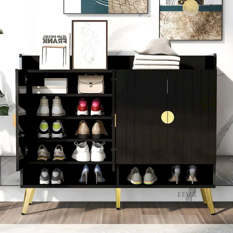 Scarpiera con ante, scarpiera a 11 ripiani con ripiani regolabili, organizer moderno in legno per scarpe