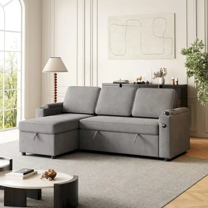 2 in 1 Pull Out Sofa Bed with Storage and Charging Port