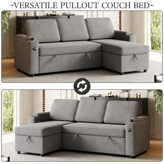 2 in 1 Pull Out Sofa Bed with Storage and Charging Port