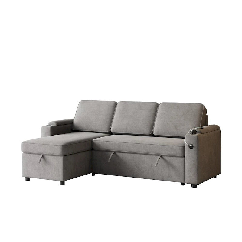 2 in 1 Pull Out Sofa Bed with Storage and Charging Port