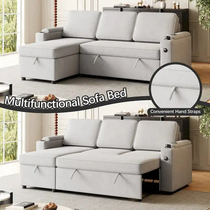 2 in 1 Pull Out Sofa Bed with Storage and Charging Port