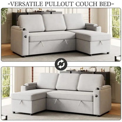 2 in 1 Pull Out Sofa Bed with Storage and Charging Port