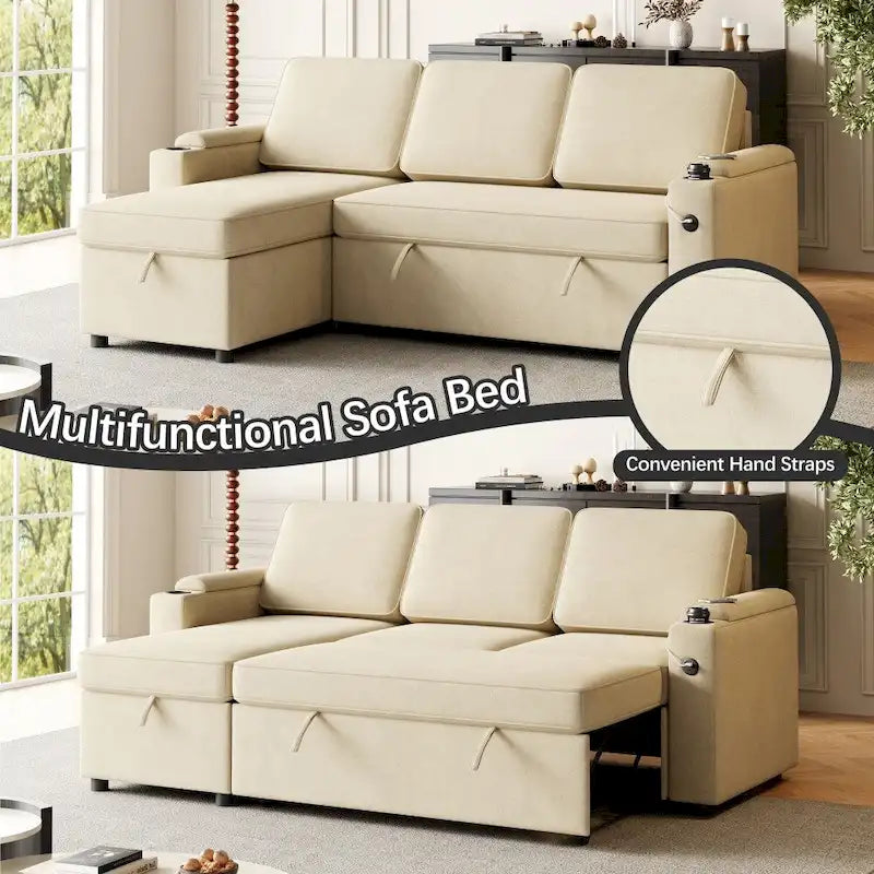 2 in 1 Pull Out Sofa Bed with Storage and Charging Port