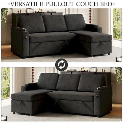 2 in 1 Pull Out Sofa Bed with Storage and Charging Port
