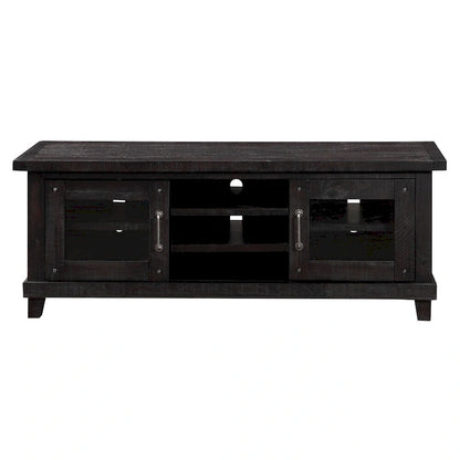 Three Open Shelves Entertainment Center with Exposed Bolts and Cross Bracing, Brown