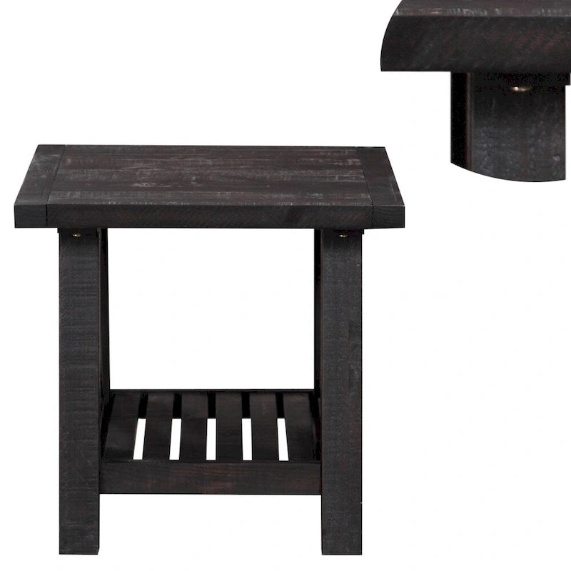 Pine Wood End Table with Exposed Hardware, Brown