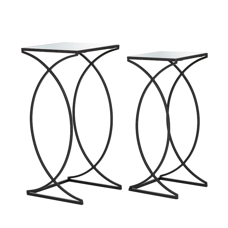 Glitzhome Set of 2 Glam Glass Modern Side Table Sofa Table