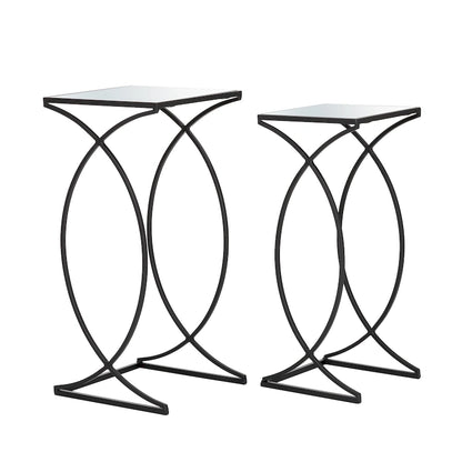 Glitzhome Set of 2 Glam Glass Modern Side Table Sofa Table