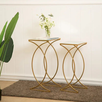 Glitzhome Set of 2 Glam Glass Modern Side Table Sofa Table