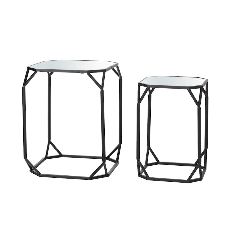 Glitzhome Set of 2 Glam Glass Modern Side Table Sofa Table