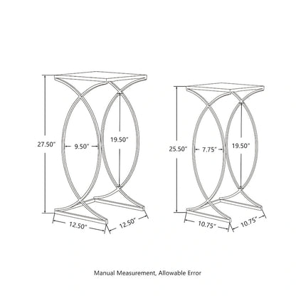 Glitzhome Set of 2 Glam Glass Modern Side Table Sofa Table