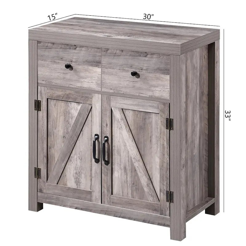 Ledel Farmhouse 2-Drawer Storage Cabinet 2-Door Accent Cabinet