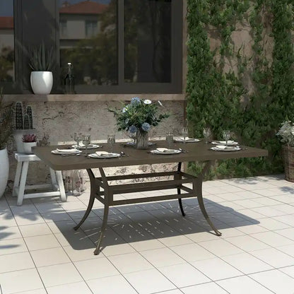 72 Cast Aluminum Rectangular Dining Table with Umbrella Hole