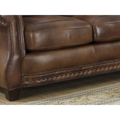 Sterling Cognac Brown Italian Leather Sofa, Loveseat and Chair Set