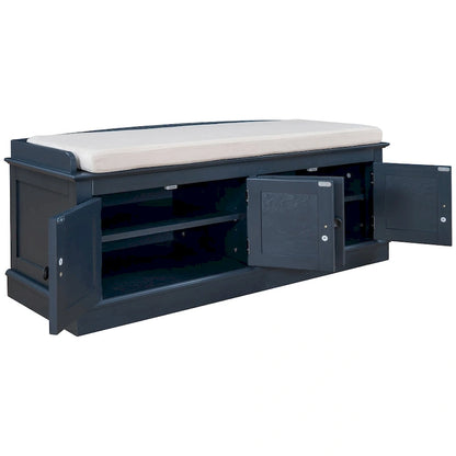 Storage Bench with 4 Doors and Adjustable Shelves, Shoe Bench with Removable Cushion