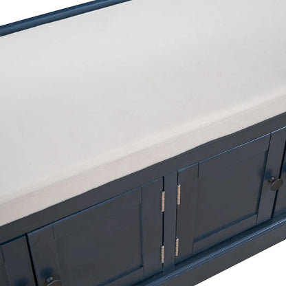 Storage Bench with 4 Doors and Adjustable Shelves, Shoe Bench with Removable Cushion