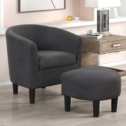 Classic Barrel Accent Chair Upholstered in Soft Polyester Fabric Footrest included