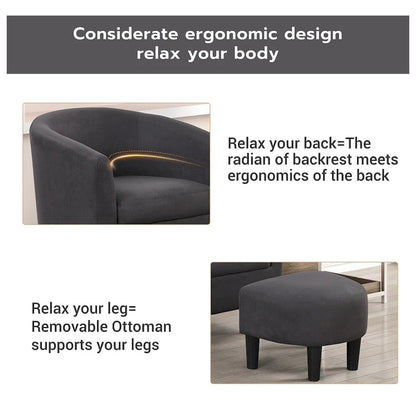 Classic Barrel Accent Chair Upholstered in Soft Polyester Fabric Footrest included