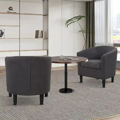 Classic Barrel Accent Chair Upholstered in Soft Polyester Fabric Footrest included