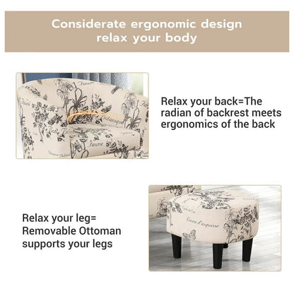 Classic Barrel Accent Chair Upholstered in Soft Polyester Fabric Footrest included