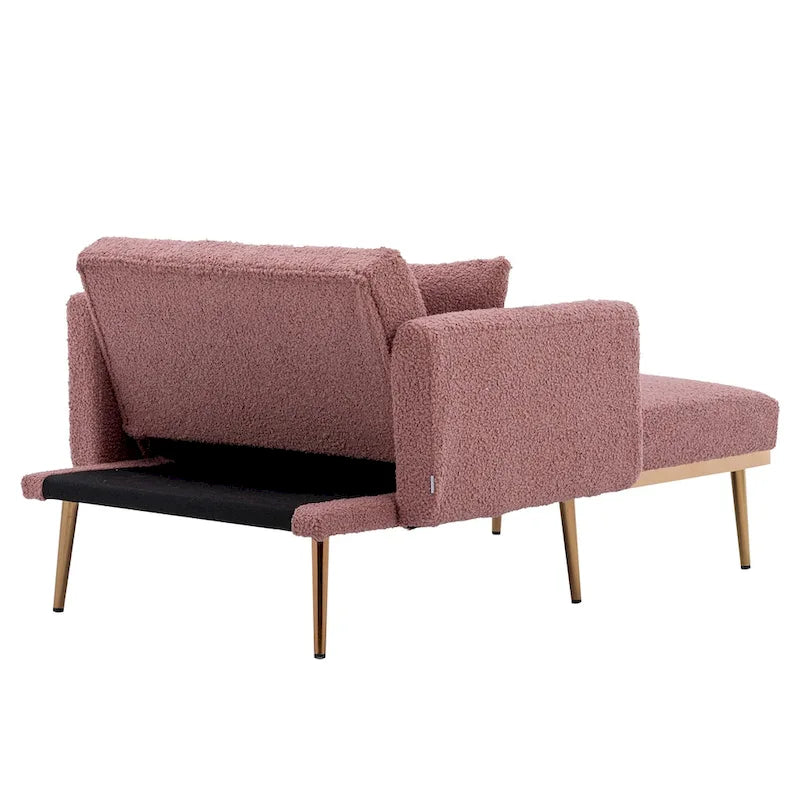 62  L Chaise Lounge Indoor, Modern Teddy Fabric Sleeper Chair Bed for Living Room, Convertible Lounge Chair with Iron Legs