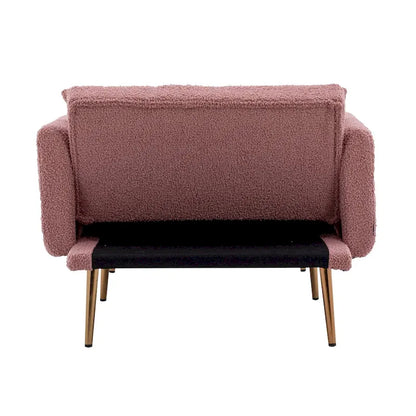 62  L Chaise Lounge Indoor, Modern Teddy Fabric Sleeper Chair Bed for Living Room, Convertible Lounge Chair with Iron Legs