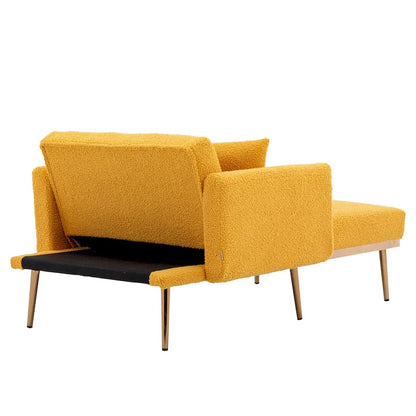 62  L Chaise Lounge Indoor, Modern Teddy Fabric Sleeper Chair Bed for Living Room, Convertible Lounge Chair with Iron Legs