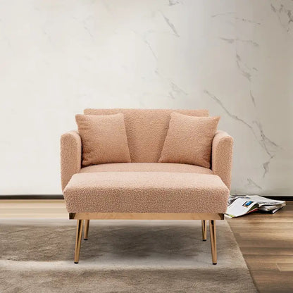 62  L Chaise Lounge Indoor, Modern Teddy Fabric Sleeper Chair Bed for Living Room, Convertible Lounge Chair with Iron Legs