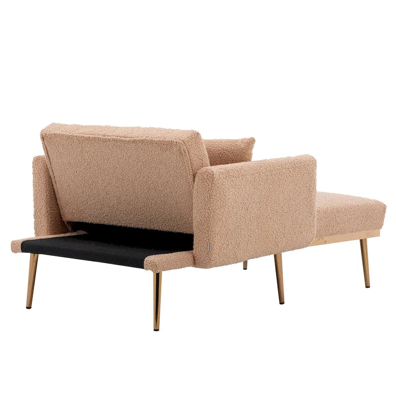 62  L Chaise Lounge Indoor, Modern Teddy Fabric Sleeper Chair Bed for Living Room, Convertible Lounge Chair with Iron Legs