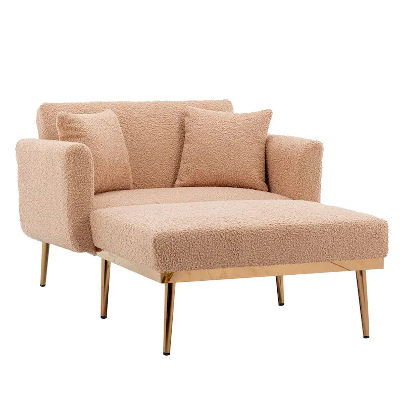 62  L Chaise Lounge Indoor, Modern Teddy Fabric Sleeper Chair Bed for Living Room, Convertible Lounge Chair with Iron Legs
