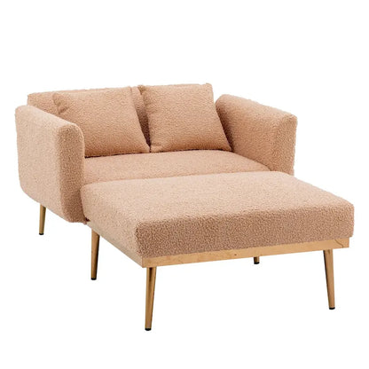 62  L Chaise Lounge Indoor, Modern Teddy Fabric Sleeper Chair Bed for Living Room, Convertible Lounge Chair with Iron Legs