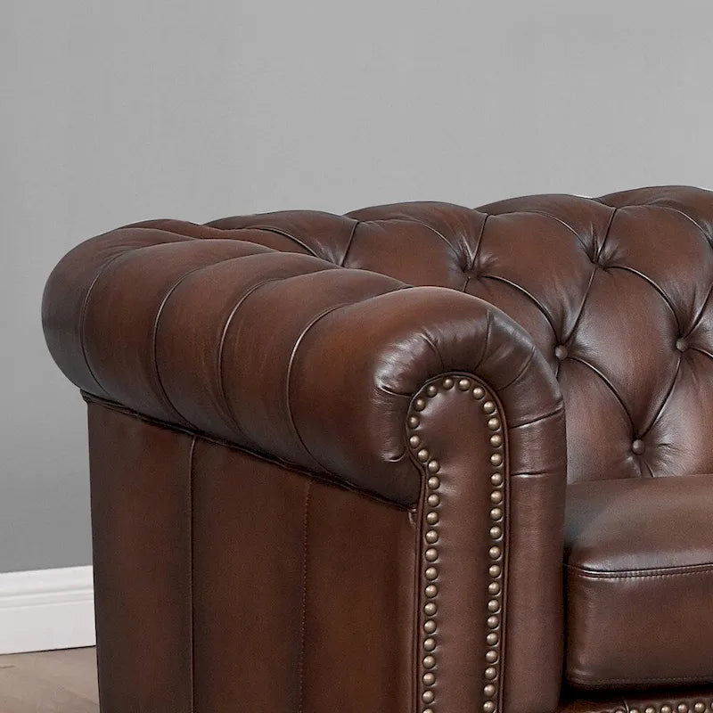 Hydeline Alton Bay Top Grain Leather Chesterfield Sofa, Loveseat and Chair - Sofa, Loveseat, Chair