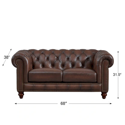 Hydeline Alton Bay Top Grain Leather Chesterfield Sofa, Loveseat and Chair - Sofa, Loveseat, Chair