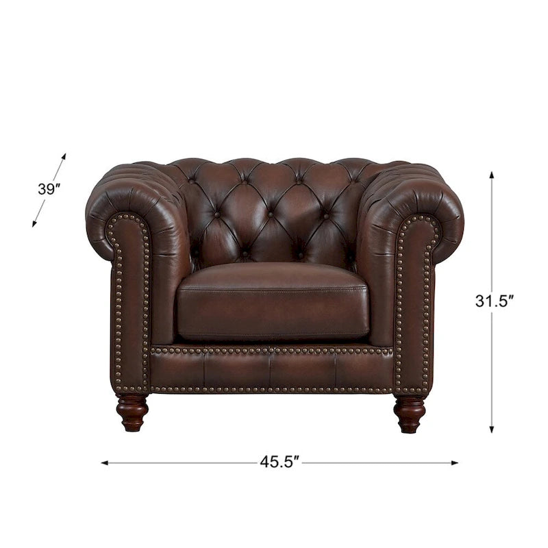 Hydeline Alton Bay Top Grain Leather Chesterfield Sofa, Loveseat and Chair - Sofa, Loveseat, Chair