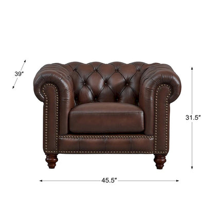 Hydeline Alton Bay Top Grain Leather Chesterfield Sofa, Loveseat and Chair - Sofa, Loveseat, Chair
