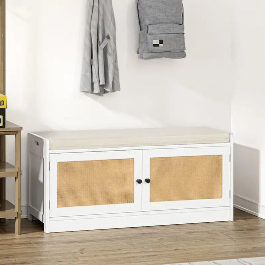 Anmytek White Shoe Storage Bench for Entryway with Cushion and Adjustable Shelves - 39.8  W x 15.7  D x 18  H