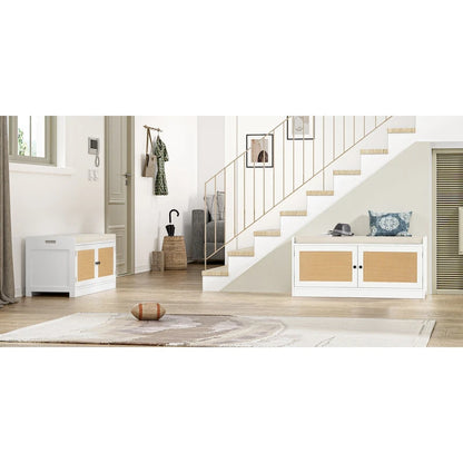 Anmytek White Shoe Storage Bench for Entryway with Cushion and Adjustable Shelves - 39.8  W x 15.7  D x 18  H