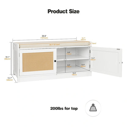 Anmytek White Shoe Storage Bench for Entryway with Cushion and Adjustable Shelves - 39.8  W x 15.7  D x 18  H