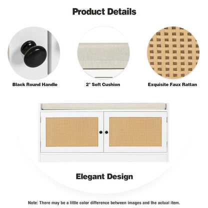 Anmytek White Shoe Storage Bench for Entryway with Cushion and Adjustable Shelves - 39.8  W x 15.7  D x 18  H