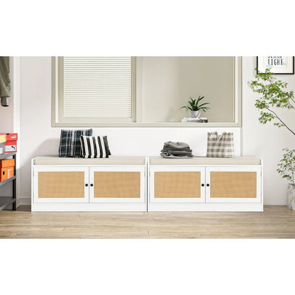 Anmytek White Shoe Storage Bench for Entryway with Cushion and Adjustable Shelves - 39.8  W x 15.7  D x 18  H
