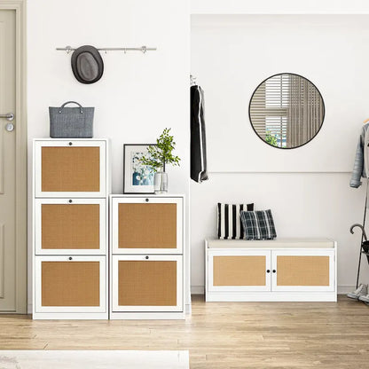 Anmytek White Shoe Storage Bench for Entryway with Cushion and Adjustable Shelves - 39.8  W x 15.7  D x 18  H