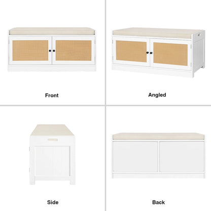 Anmytek White Shoe Storage Bench for Entryway with Cushion and Adjustable Shelves - 39.8  W x 15.7  D x 18  H